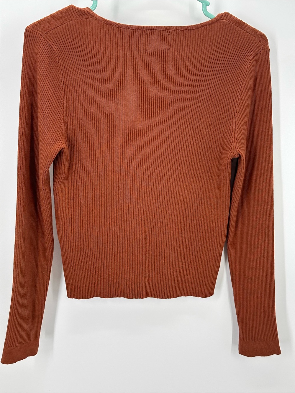 ASOS Design Rust Colored Ribbed Knit Long Sleeve Top - Picture 4 of 4